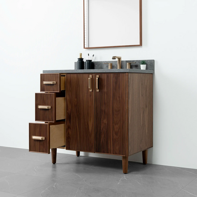 Malibu 36" American Black Walnut Bathroom Vanity, Right Sink - Teodor Vanities United States