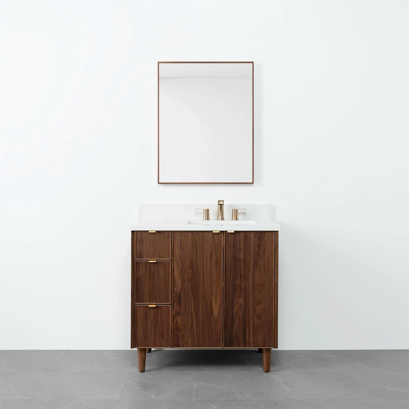 Malibu 36" American Black Walnut Bathroom Vanity, Right Sink - Teodor Vanities United States