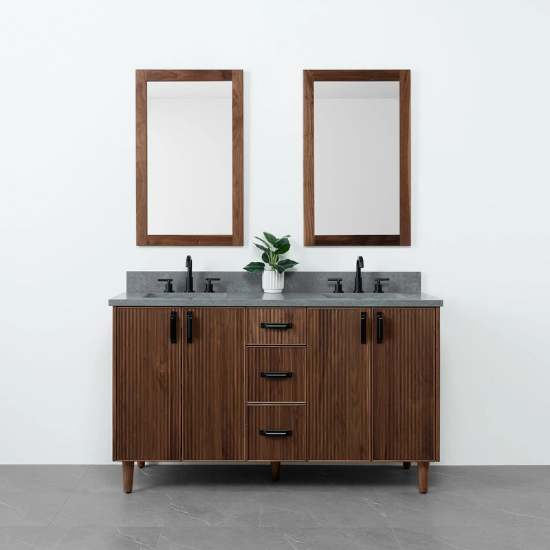 Malibu 60" American Black Walnut Bathroom Vanity, Double Sink - Teodor Vanities United States