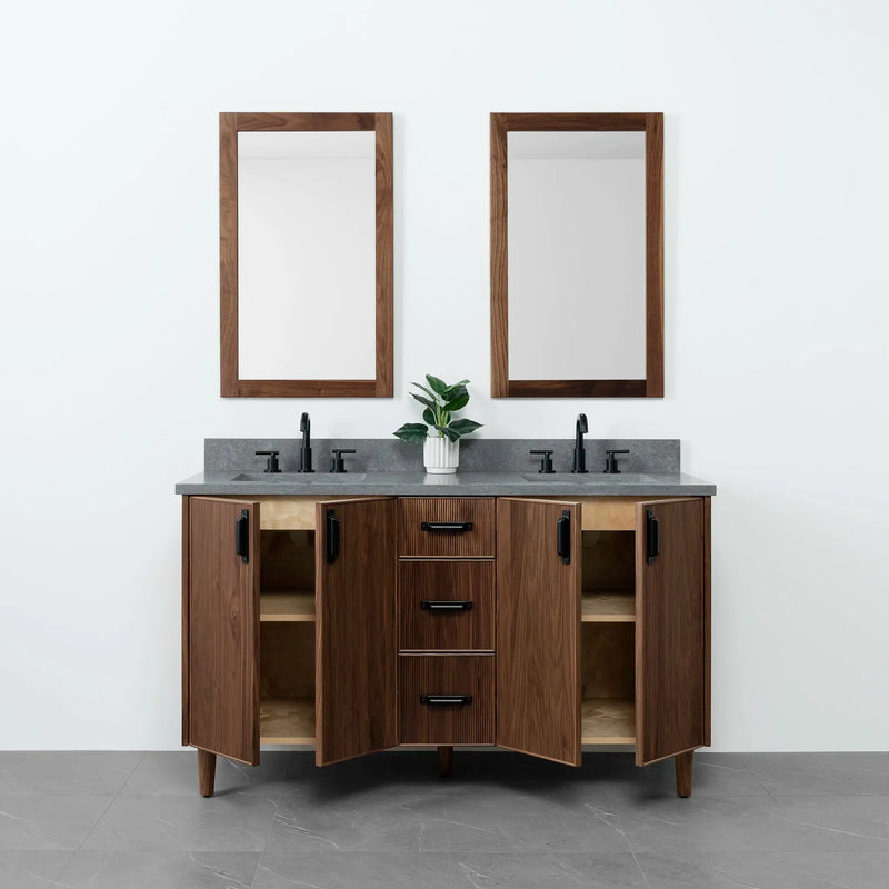 Malibu 60" American Black Walnut Bathroom Vanity, Double Sink - Teodor Vanities United States