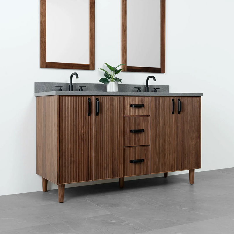 Malibu 60" American Black Walnut Bathroom Vanity, Double Sink - Teodor Vanities United States