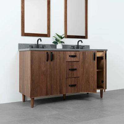 Malibu 60" American Black Walnut Bathroom Vanity, Double Sink - Teodor Vanities United States