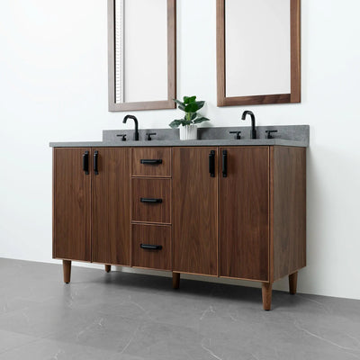 Malibu 60" American Black Walnut Bathroom Vanity, Double Sink - Teodor Vanities United States