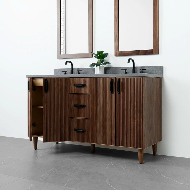 Malibu 60" American Black Walnut Bathroom Vanity, Double Sink - Teodor Vanities United States