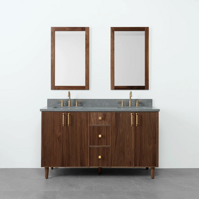 Malibu 60" American Black Walnut Bathroom Vanity, Double Sink - Teodor Vanities United States