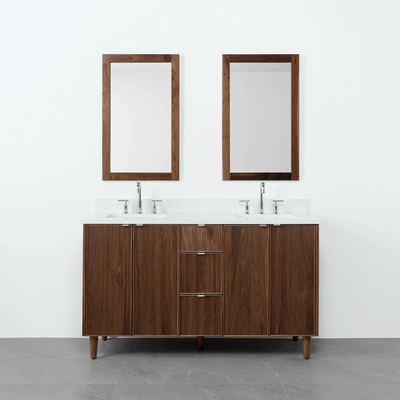 Malibu 60" American Black Walnut Bathroom Vanity, Double Sink - Teodor Vanities United States