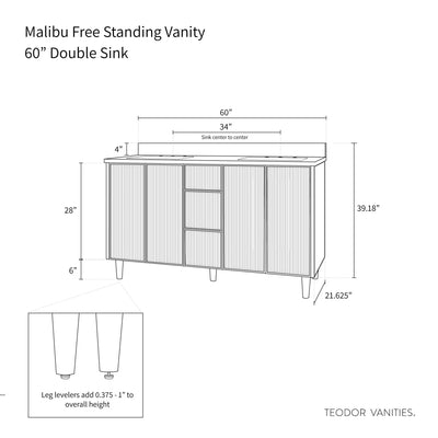 Malibu 60" American Black Walnut Bathroom Vanity, Double Sink - Teodor Vanities United States