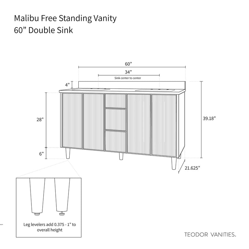 Malibu 60" American Black Walnut Bathroom Vanity, Double Sink - Teodor Vanities United States