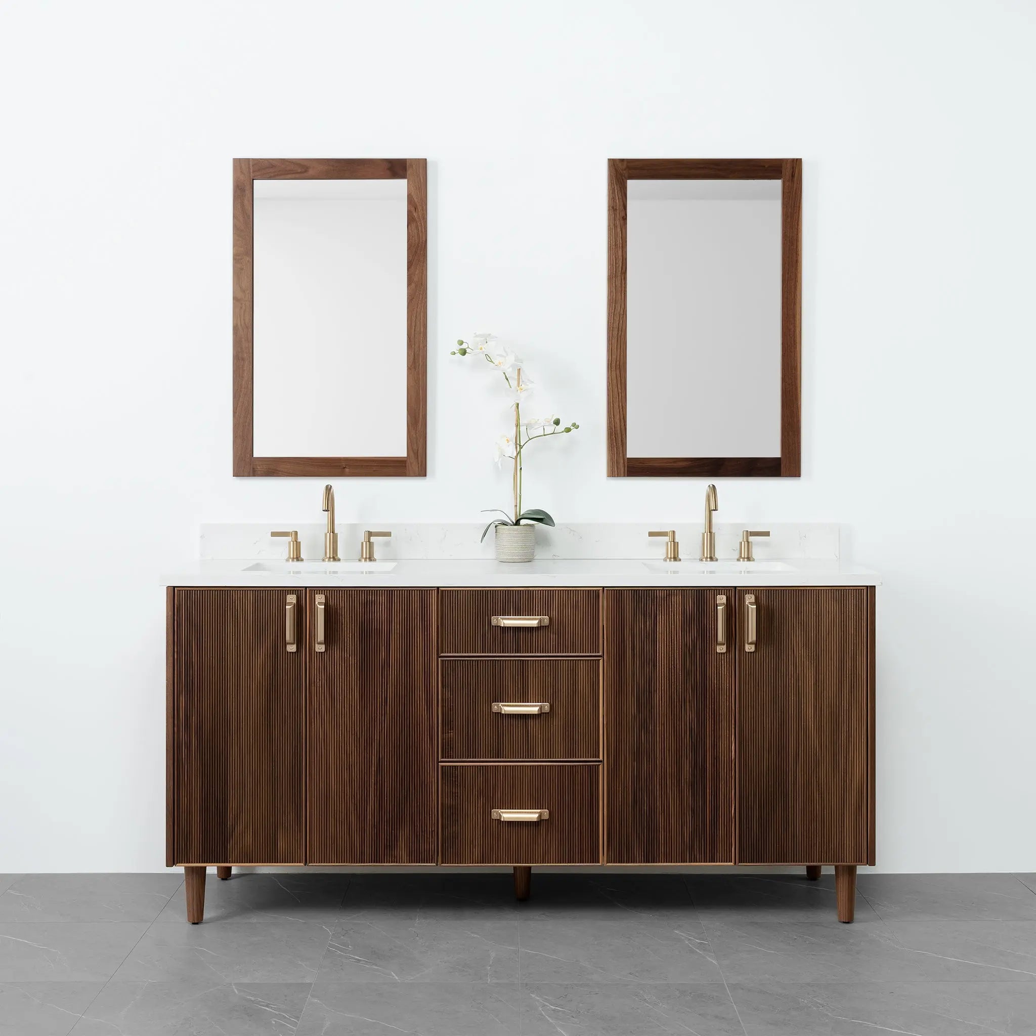 Malibu 72" American Black Walnut Bathroom Vanity, Double Sink - Teodor Vanities United States