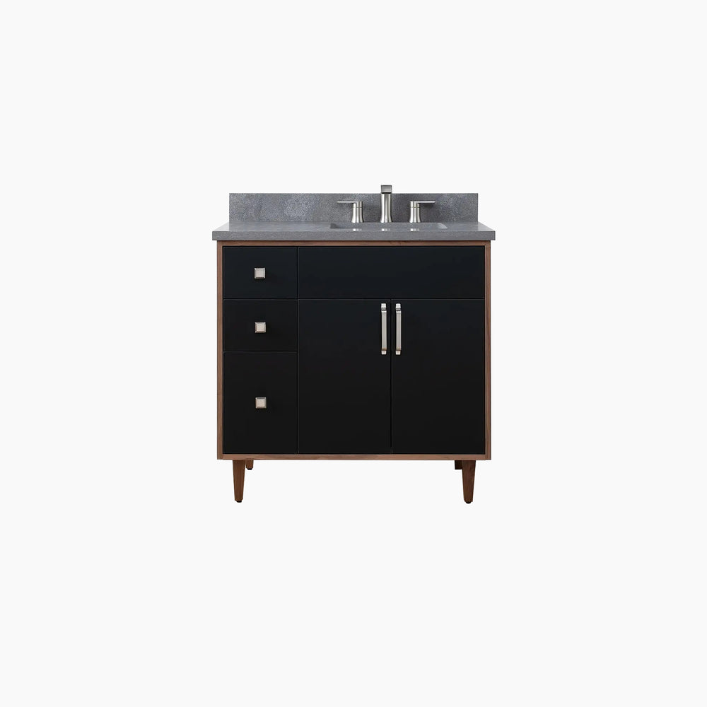 Sidney 36" Matte Black Bathroom Vanity, Right Sink