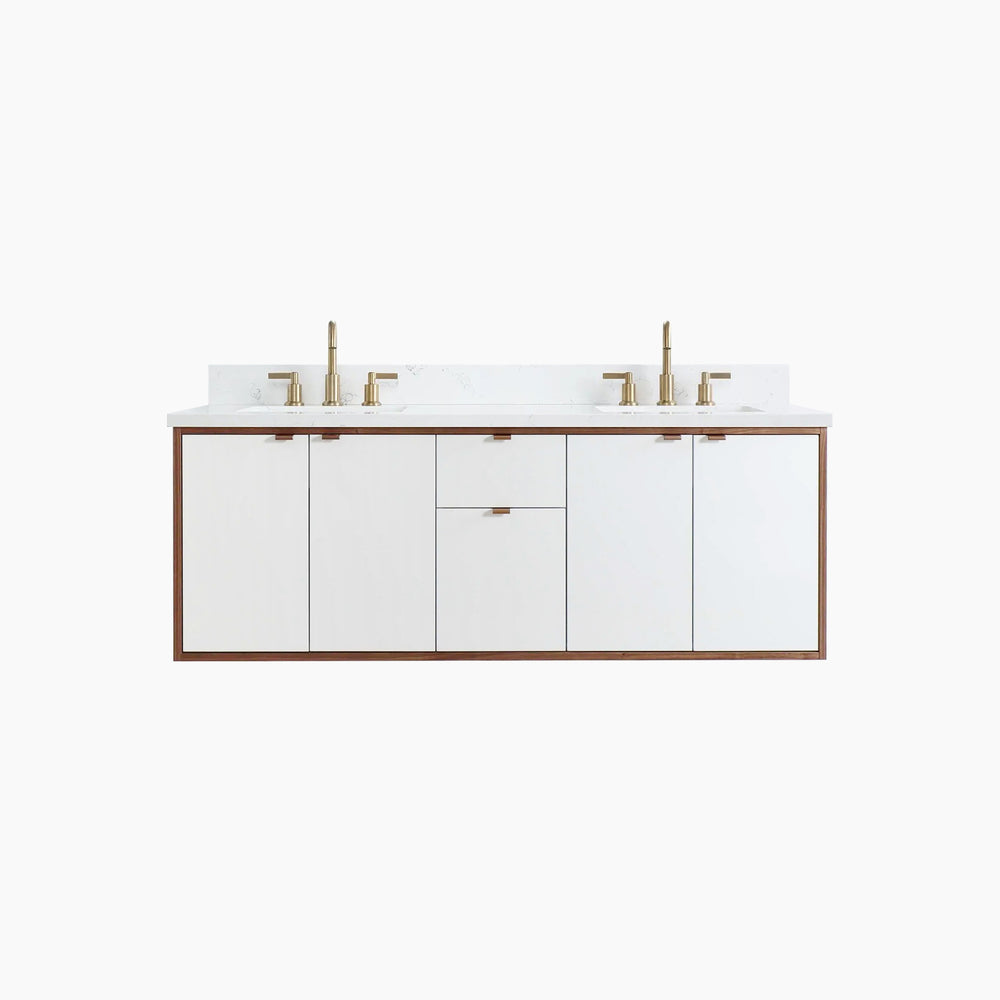 Sidney 60" Wall Mount Gloss White Bathroom Vanity, Double Sink