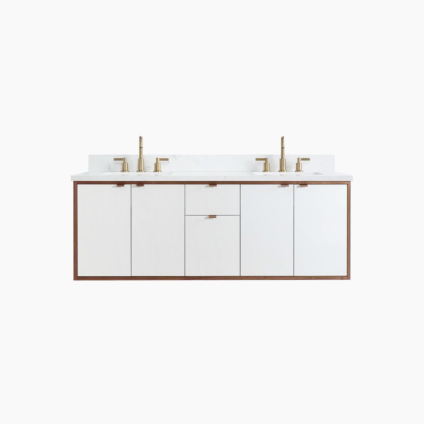 Sidney 60" Wall Mount Gloss White Bathroom Vanity, Double Sink