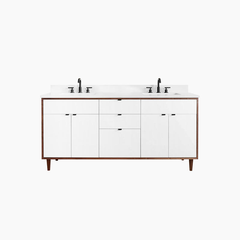 Sidney 72" Gloss White Bathroom Vanity, Double Sink