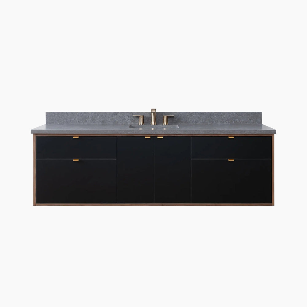 Sidney 72" Wall Mount Matte Black Bathroom Vanity