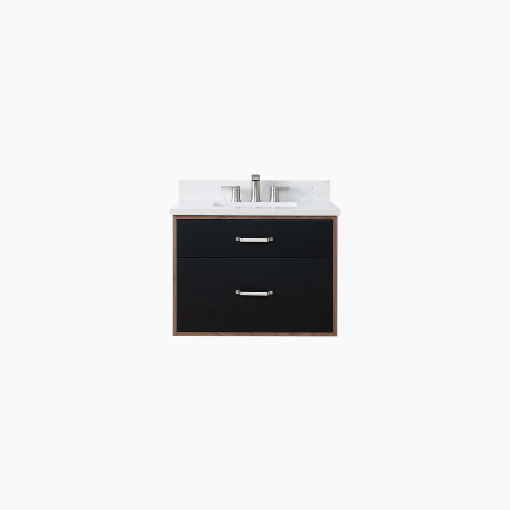 Sidney SLIM 30" Wall Mount Matte Black Bathroom Vanity - All Drawers