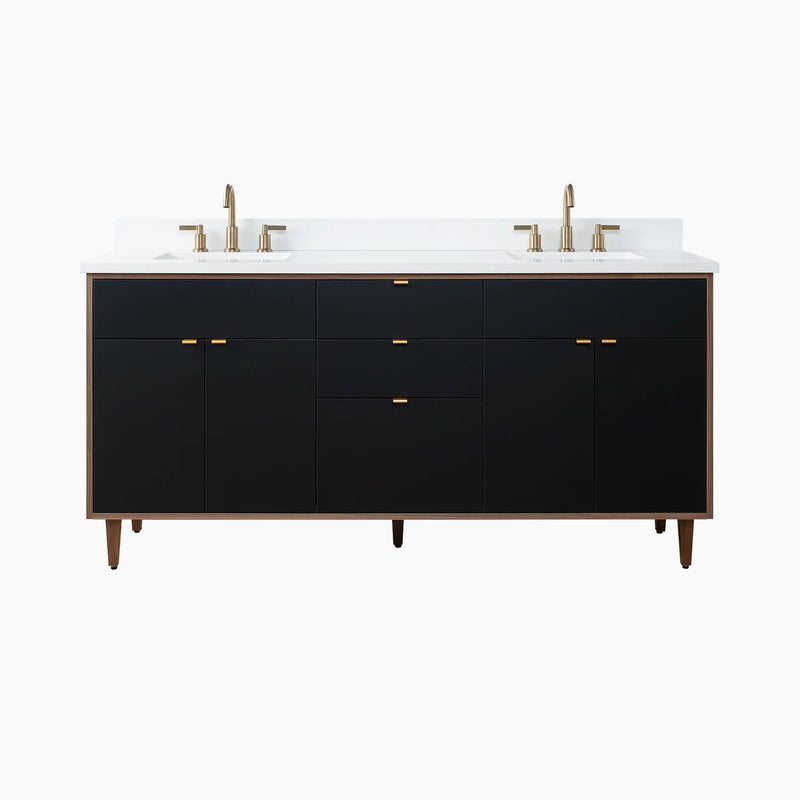 Sidney SLIM 72" Matte Black Bathroom Vanity, Double Sink