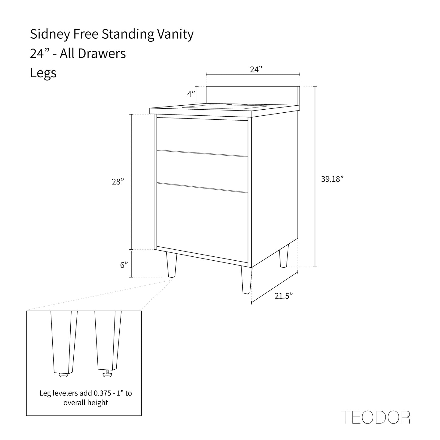 
                  
                    Sidney 24" Matte Black Bathroom Vanity - Teodor Vanities United States
                  
                
