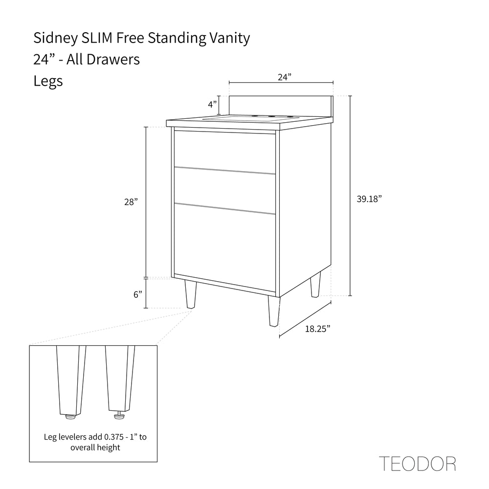 
                  
                    Sidney SLIM 24" Gloss White Bathroom Vanity - All Drawers
                  
                