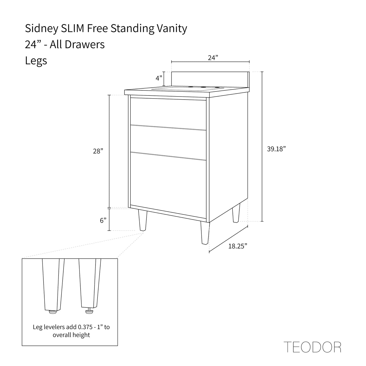 
                  
                    Sidney SLIM 24" Gloss White Bathroom Vanity - All Drawers
                  
                