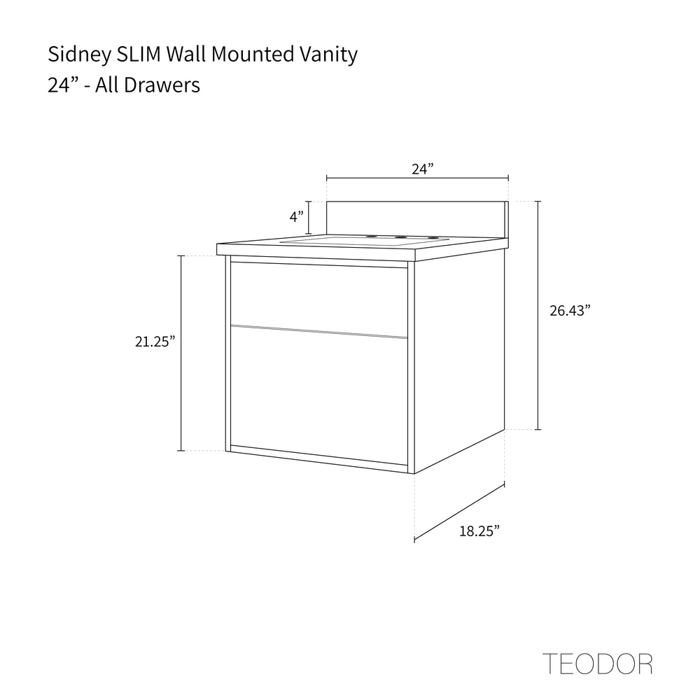 
                  
                    Sidney SLIM 24" Wall Mount Gloss White Bathroom Vanity - All Drawers
                  
                