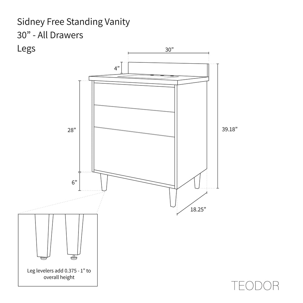 
                  
                    Sidney SLIM 30" Gloss White Bathroom Vanity - All Drawers
                  
                