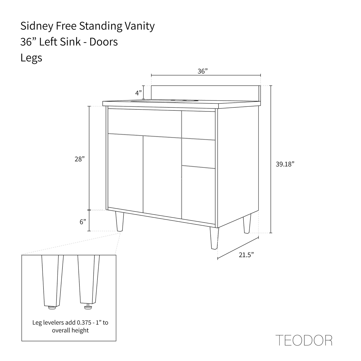 
                  
                    Sidney 36" Matte Black Bathroom Vanity, Left Sink - Teodor Vanities United States
                  
                