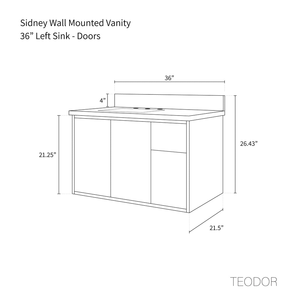 
                  
                    Sidney 36" Wall Mount Matte Black Bathroom Vanity, Left Sink - Teodor Vanities United States
                  
                