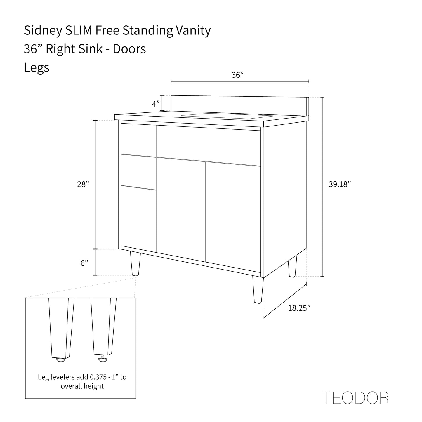 
                  
                    Sidney SLIM 36" Matte Black Bathroom Vanity, Right Sink
                  
                