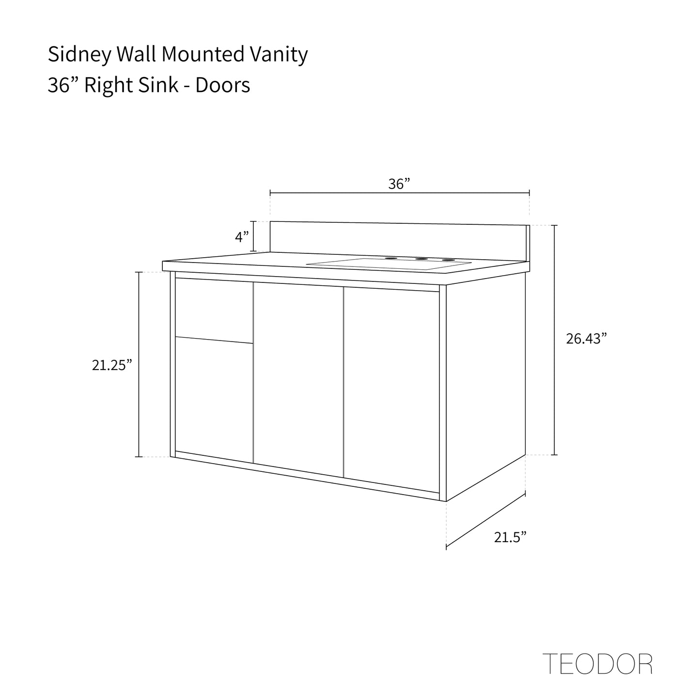 
                  
                    Sidney 36" Wall Mount Matte Black Bathroom Vanity, Right Sink - Teodor Vanities United States
                  
                