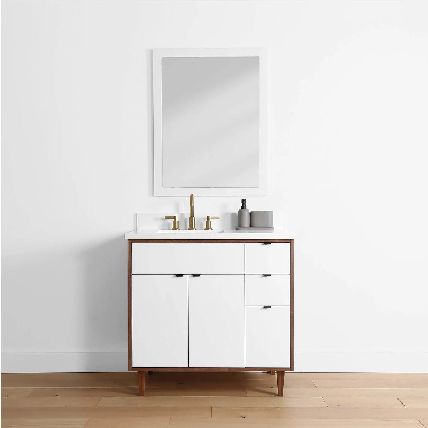 Sidney 36" Gloss White Bathroom Vanity, Left Sink - Teodor Vanities United States