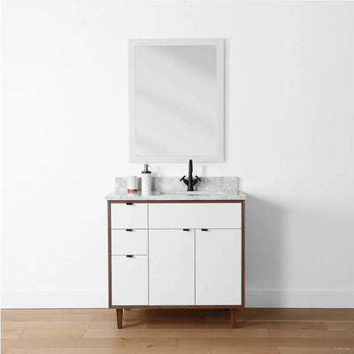 Sidney 36" Gloss White Bathroom Vanity, Right Sink