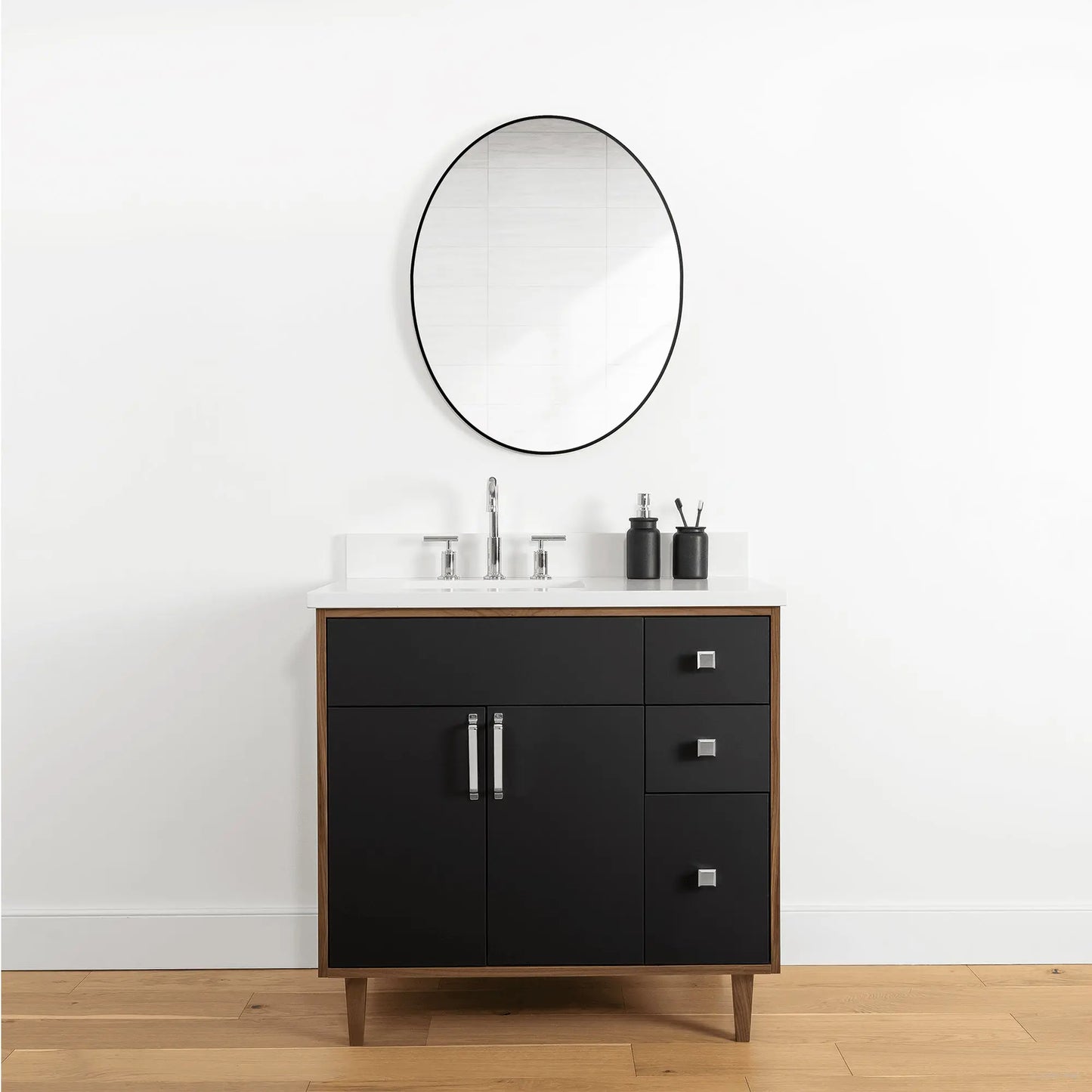 Sidney 36" Matte Black Bathroom Vanity, Left Sink - Teodor Vanities United States