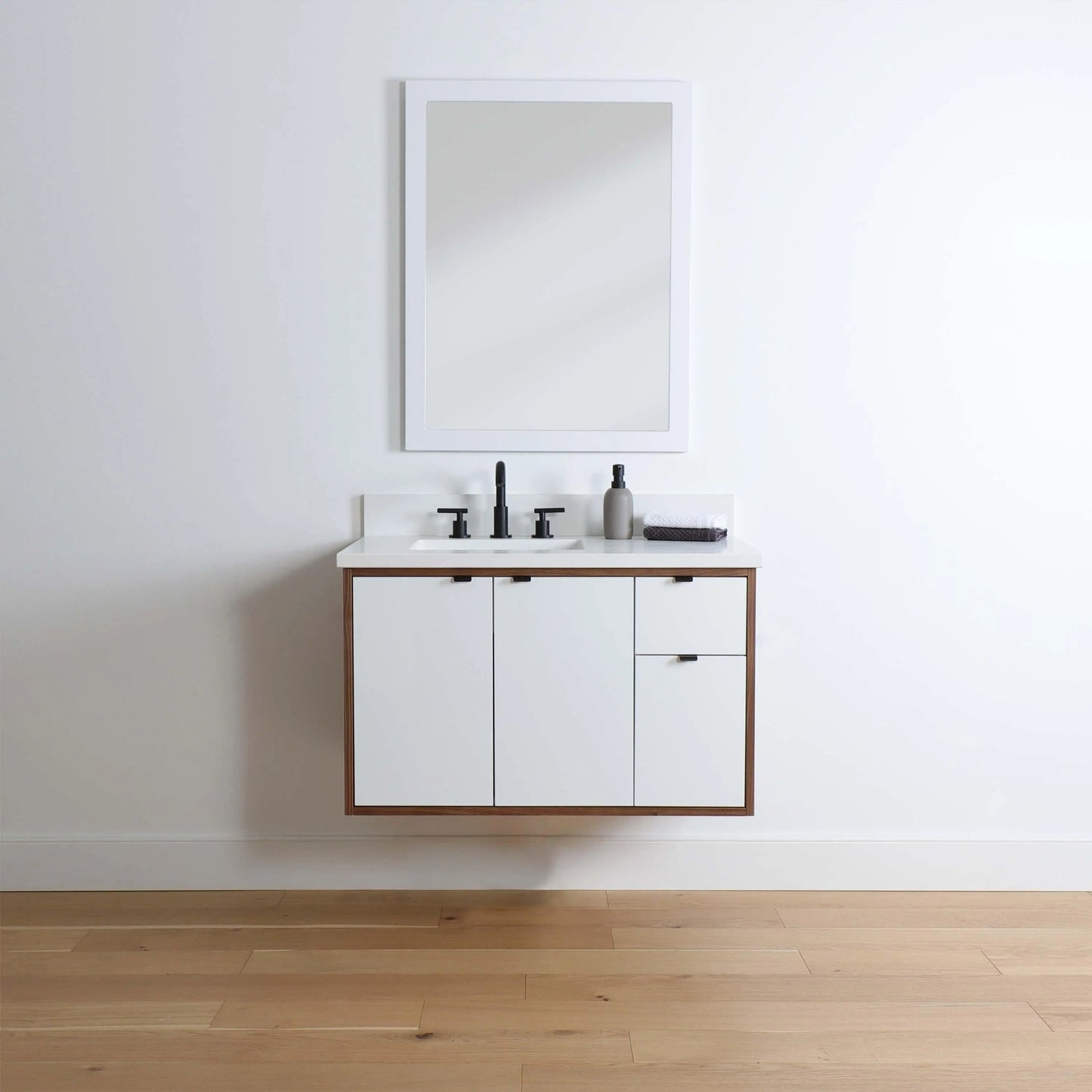 Sidney 36" Wall Mount Gloss White Bathroom Vanity, Left Sink - Teodor Vanities United States