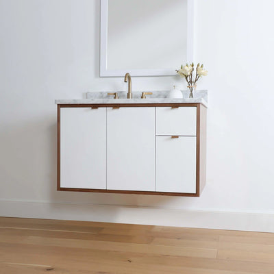 Sidney 36" Wall Mount Gloss White Bathroom Vanity, Left Sink - Teodor Vanities United States