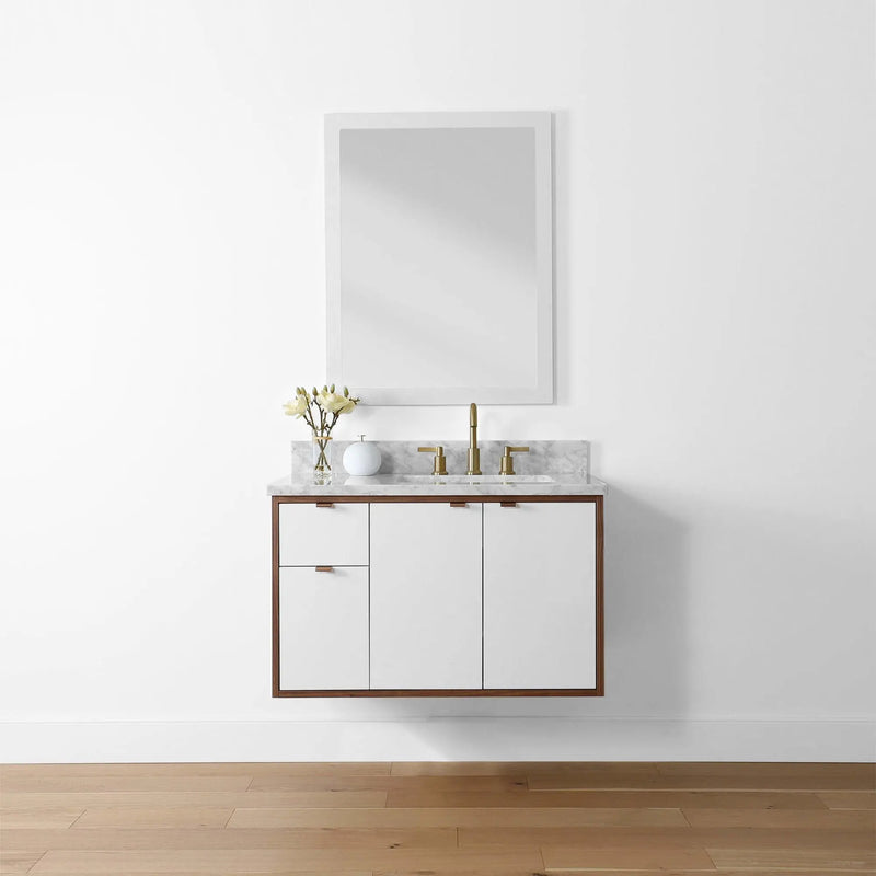 Sidney 36" Wall Mount Gloss White Bathroom Vanity, Right Sink
