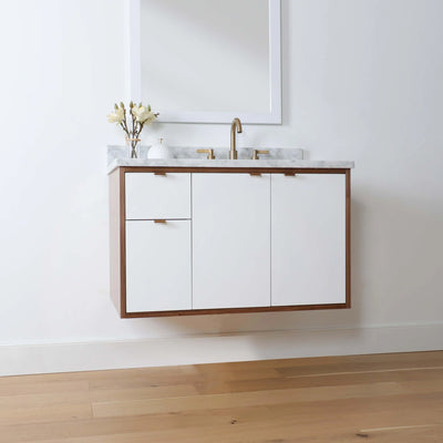 Sidney 36" Wall Mount Gloss White Bathroom Vanity, Right Sink - Teodor Vanities United States