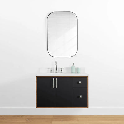 Sidney 36" Wall Mount Matte Black Bathroom Vanity, Left Sink - Teodor Vanities United States