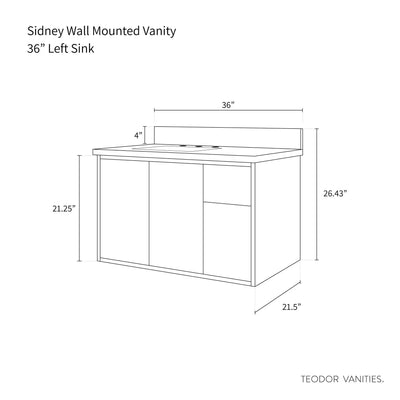 Sidney 36" Wall Mount Matte Black Bathroom Vanity, Left Sink