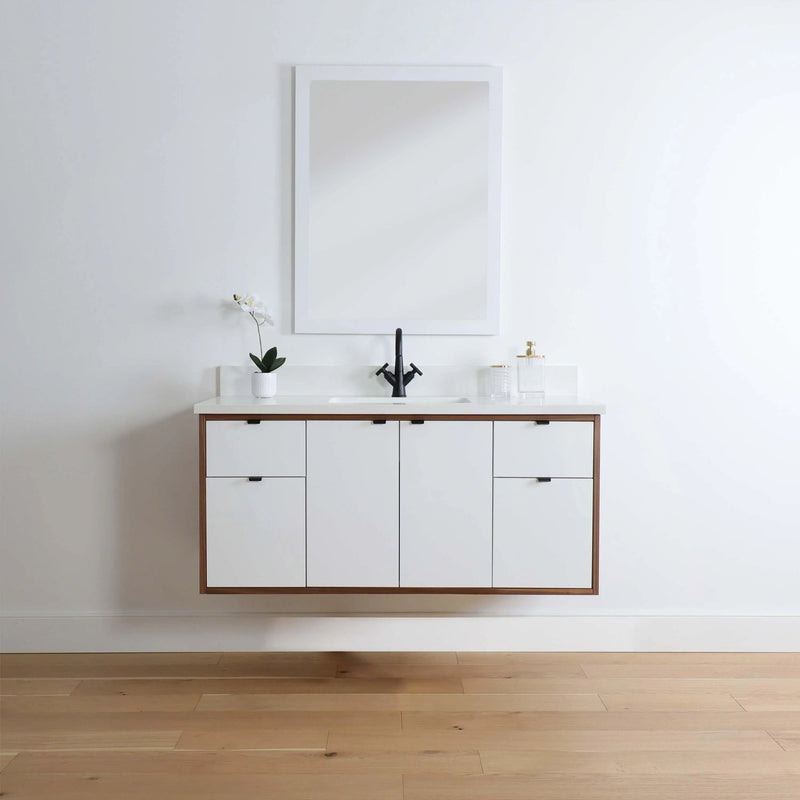 Sidney 48" Wall Mount Gloss White Bathroom Vanity