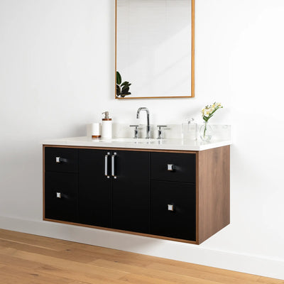 Sidney 48" Wall Mount Matte Black Bathroom Vanity - Teodor Vanities United States