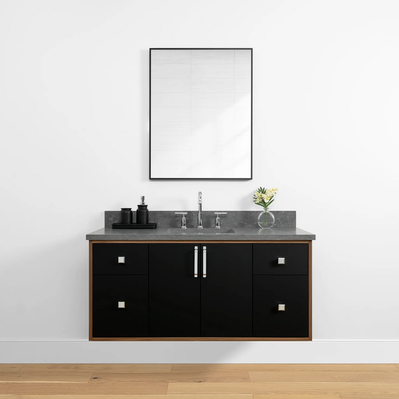 Sidney 48" Wall Mount Matte Black Bathroom Vanity - Teodor Vanities United States