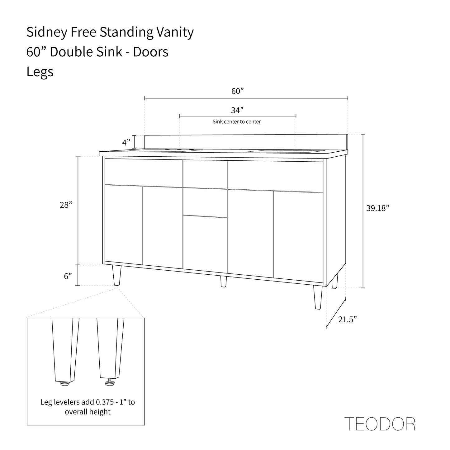 
                  
                    Sidney 60" Matte Black Bathroom Vanity, Double Sink - Teodor Vanities United States
                  
                