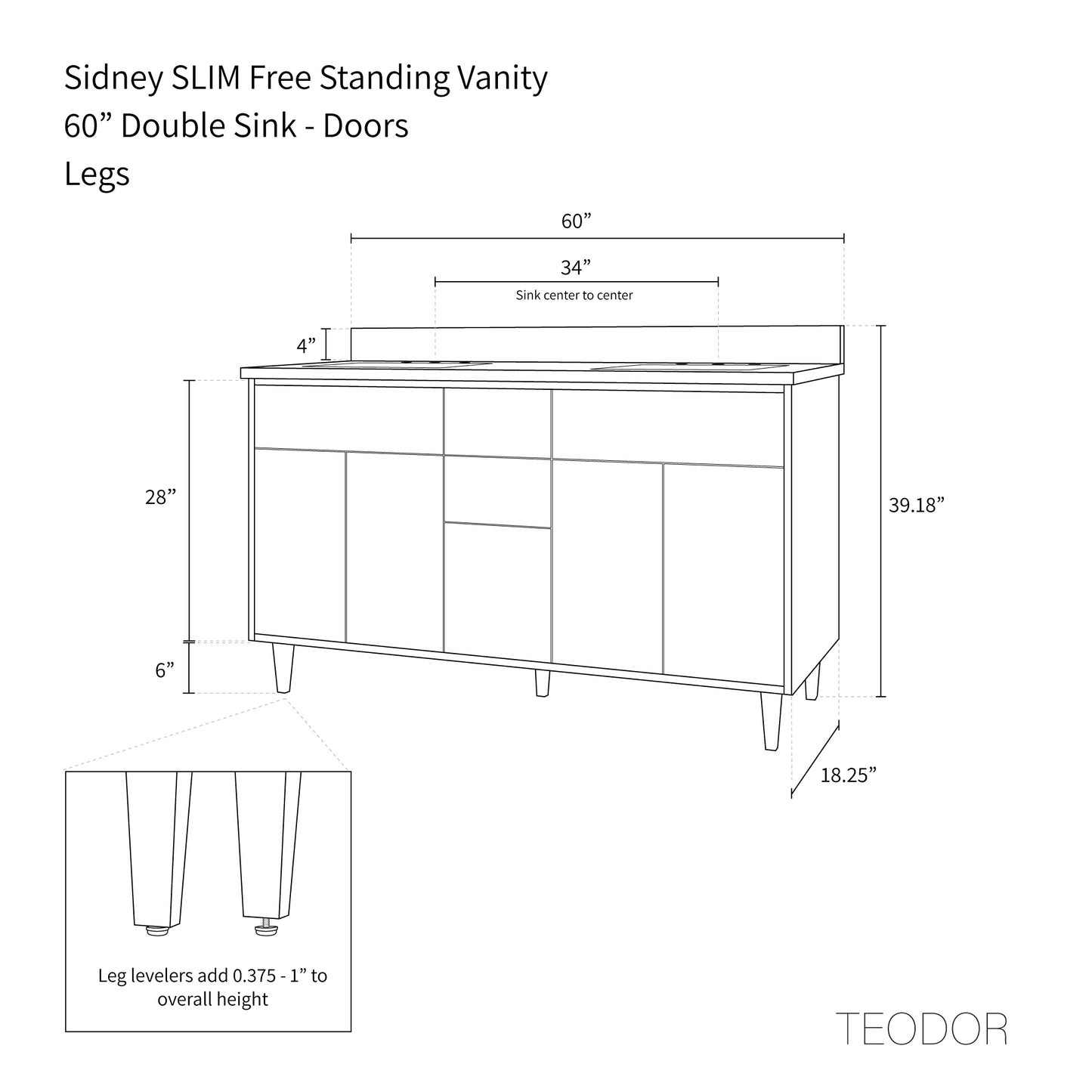
                  
                    Sidney SLIM 60" Matte Black Bathroom Vanity, Double Sink
                  
                