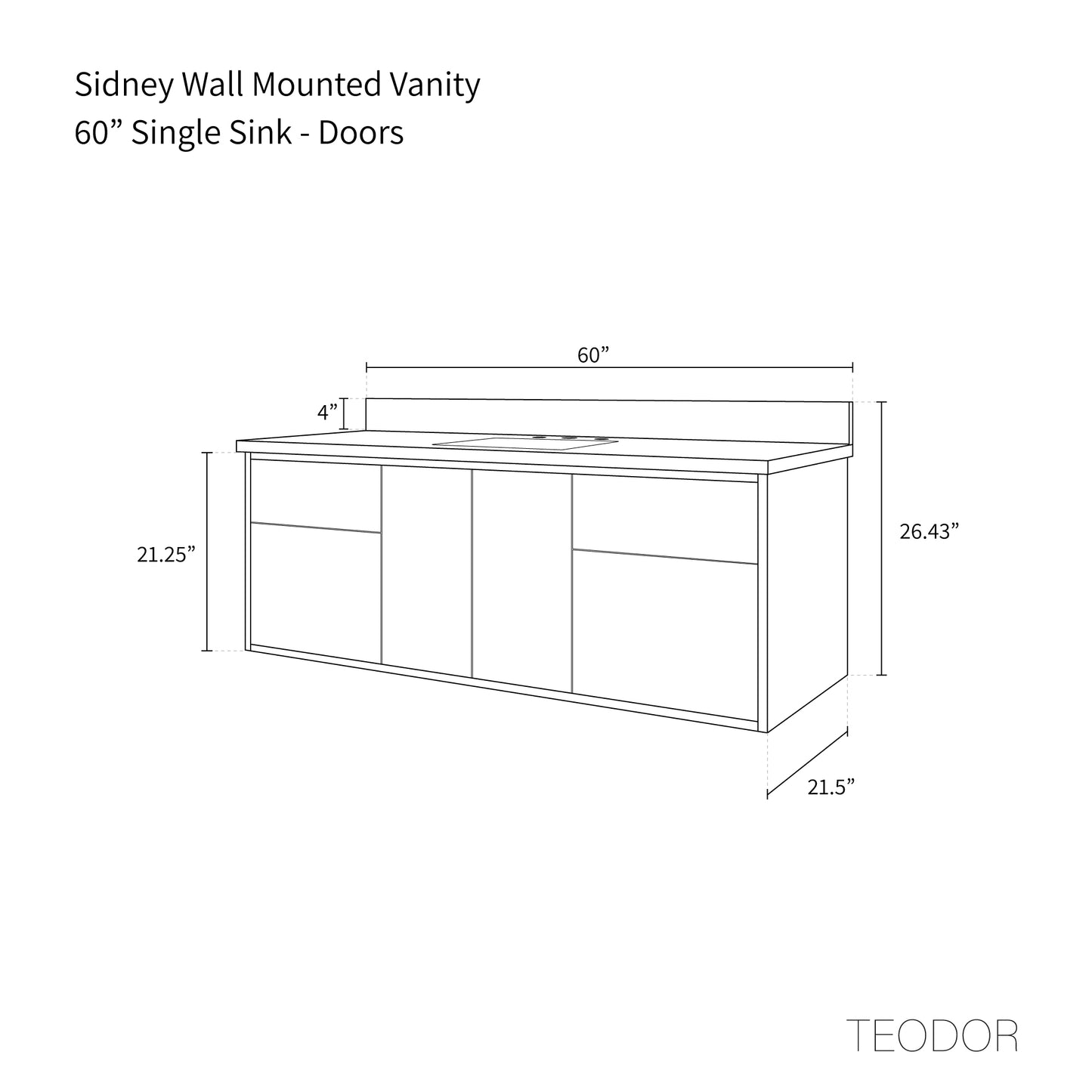 
                  
                    Sidney 60" Wall Mount Matte Black Bathroom Vanity - Teodor Vanities United States
                  
                