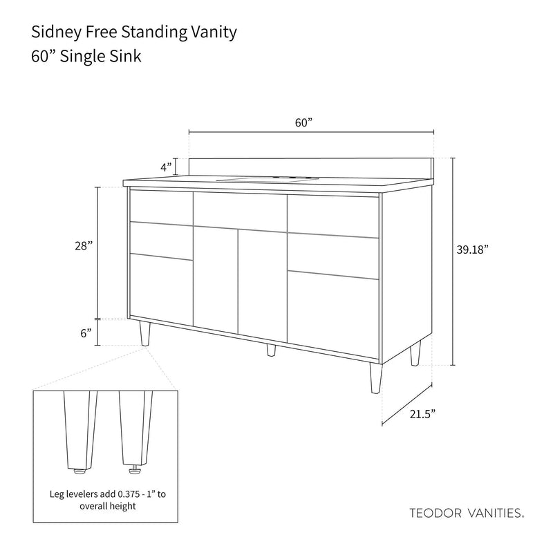 Sidney 60" Gloss White Bathroom Vanity - Teodor Vanities United States