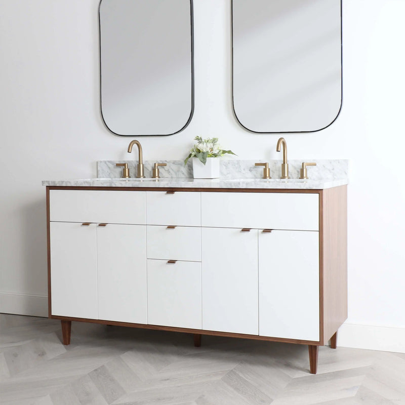 Sidney 60" Gloss White Bathroom Vanity, Double Sink - Teodor Vanities United States