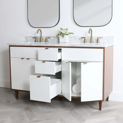 Sidney 60" Gloss White Bathroom Vanity, Double Sink - Teodor Vanities United States