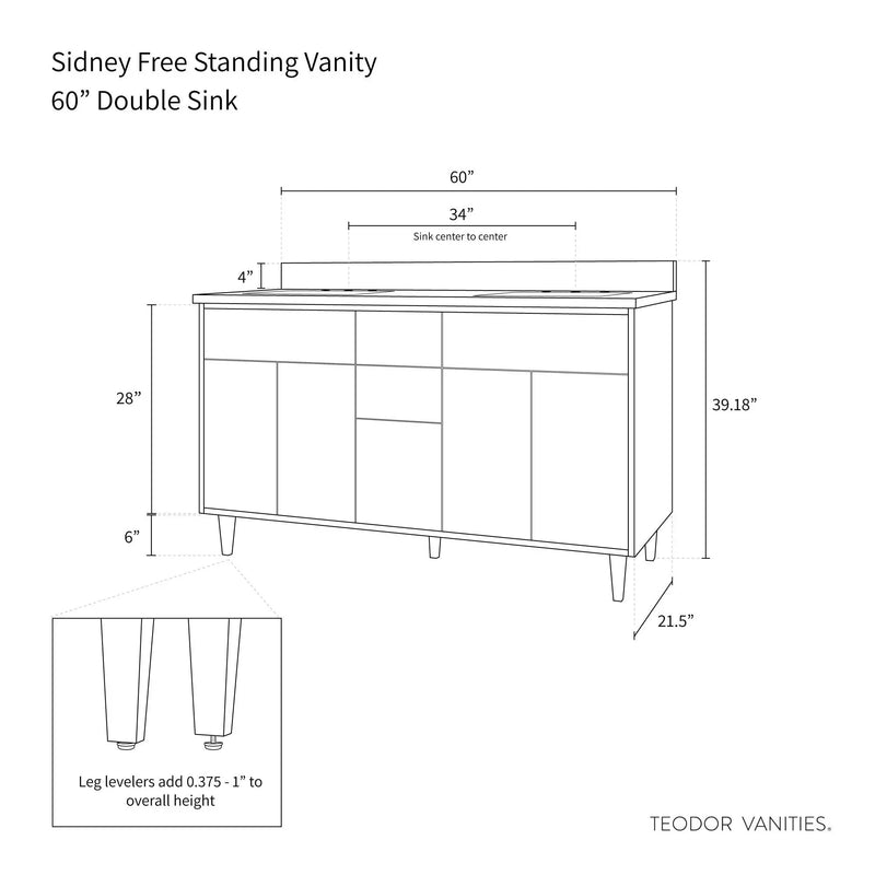 Sidney 60" Gloss White Bathroom Vanity, Double Sink