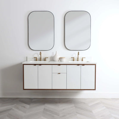 Sidney 60" Wall Mount Gloss White Bathroom Vanity, Double Sink
