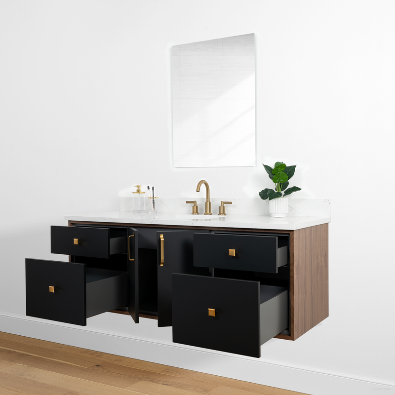 Sidney 60" Wall Mount Matte Black Bathroom Vanity - Teodor Vanities United States